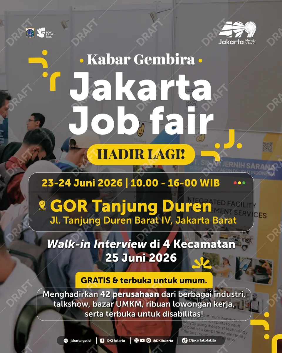 Job Fair Provinsi Jawa Timur 2026 (Suku Dinas TKTE Wilayah Provinsi Jawa Timur Barat) : 23-24 Juni 2026
